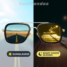 Carica l'immagine nel visualizzatore di Gallery, Square Vintage Designer Steam Punk Tony Stark Pochromic Sunglasses Polarized Men Yellow Lens Driving Glasses Oculos De Sol
