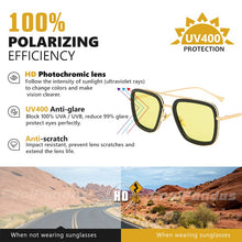 Carica l'immagine nel visualizzatore di Gallery, Square Vintage Designer Steam Punk Tony Stark Pochromic Sunglasses Polarized Men Yellow Lens Driving Glasses Oculos De Sol