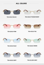 Load image into Gallery viewer, Square Women&#39;s Sunglasses 2023 Vintage Rimless Wooden Frame Sun Glasses Grey Clear Protection Eyewear