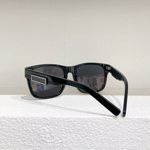 Square acetate black frame sunglasses men retro style grey lens