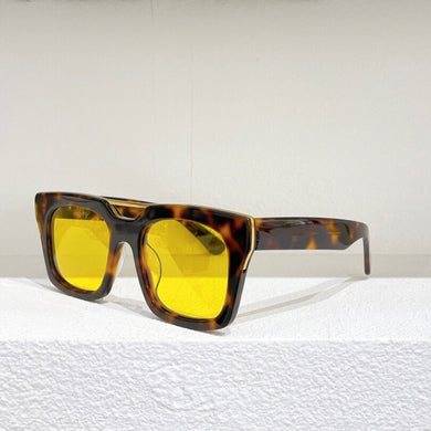 Square acetate tortoise frame men sunglasses driving style yellow lens