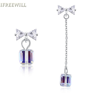 Square candy Crystal drop earrings for woman classic Asymmetry 925 silver jewelry party gift