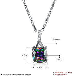 Square crystal necklace for women engagement gift luxury colorful silver color rainbow stone new fashion pendant jewelry