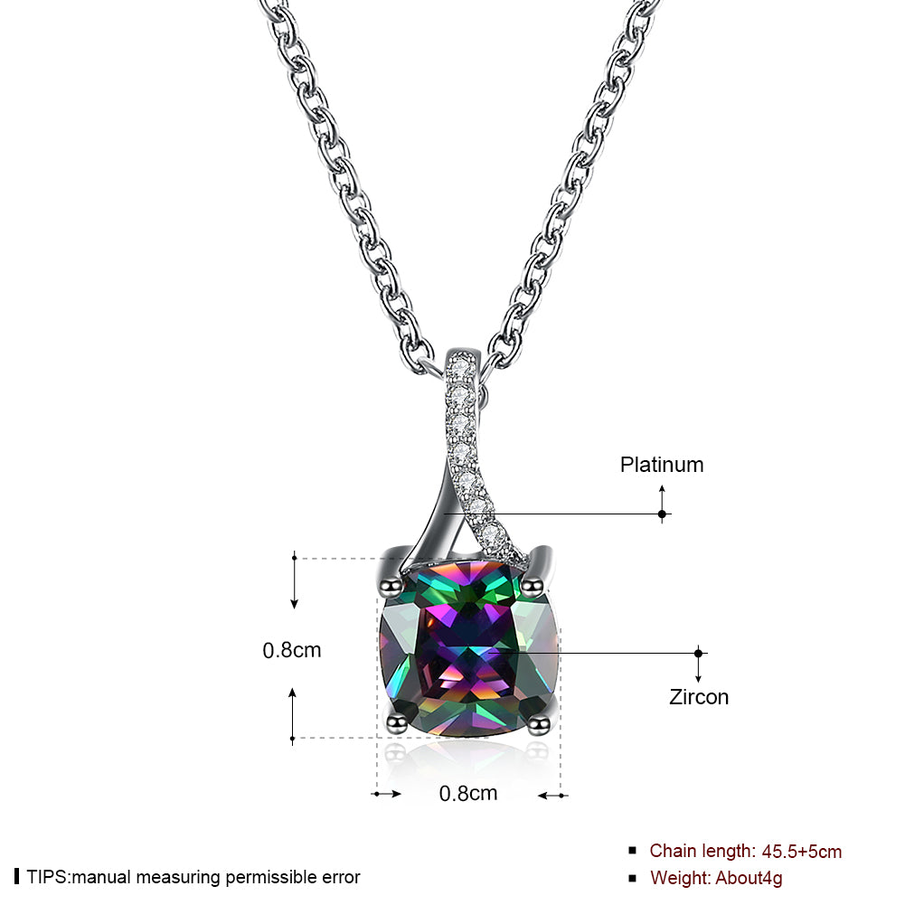 Square crystal necklace for women engagement gift luxury colorful silver color rainbow stone new fashion pendant jewelry