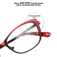 Load image into Gallery viewer, Square rectangular cat eye eyeglasses frame metal transparent small narrow glasses Women diopters customizable fashion luxury