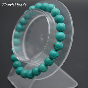 Stablized Turquoise 8mm Stone Round Beads Elastic Line Bracelets Fashion Woman Jewelry