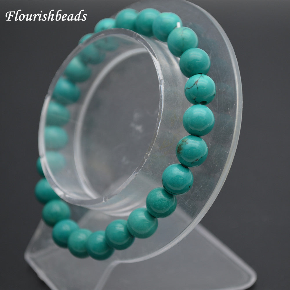 Stablized Turquoise 8mm Stone Round Beads Elastic Line Bracelets Fashion Woman Jewelry