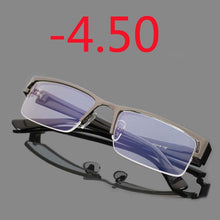 Load image into Gallery viewer, Stainless Myopia Glasses Men Eyeglasses Women Half Metal Spectacles Eyeglass  -0.5 -1.0 -1.5 -2.0 -2.5 -3.0 -3.5 -4.0 To -6.0