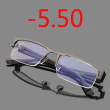Load image into Gallery viewer, Stainless Myopia Glasses Men Eyeglasses Women Half Metal Spectacles Eyeglass  -0.5 -1.0 -1.5 -2.0 -2.5 -3.0 -3.5 -4.0 To -6.0