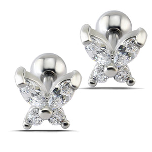 Stainless Steel Colored Stud Earrings Piercing Orelha Cartilagem Clear Zircon Butterfly Fashion Earrings 1.2*6*6/4mm