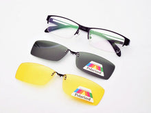 Load image into Gallery viewer, Stainless Steel Glasses Frame For Men Brown 2PCS Magnetic Sunglasses Clip UV400 Yellow Polarized Night Vision Eyeglasses