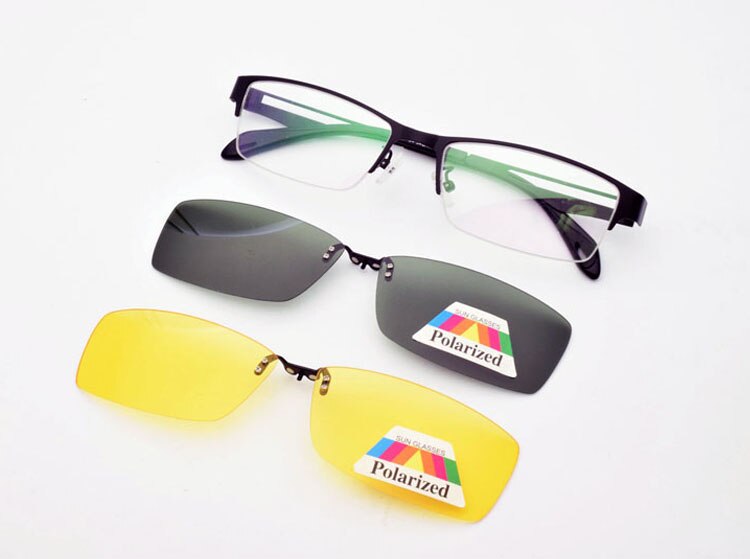 Stainless Steel Glasses Frame For Men Brown 2PCS Magnetic Sunglasses Clip UV400 Yellow Polarized Night Vision Eyeglasses