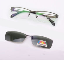 Load image into Gallery viewer, Stainless Steel Glasses Frame For Men Brown 2PCS Magnetic Sunglasses Clip UV400 Yellow Polarized Night Vision Eyeglasses