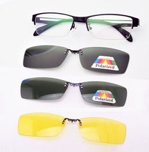 Load image into Gallery viewer, Stainless Steel Glasses Frame For Men Brown 2PCS Magnetic Sunglasses Clip UV400 Yellow Polarized Night Vision Eyeglasses