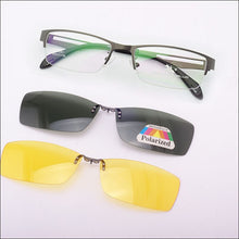 Load image into Gallery viewer, Stainless Steel Glasses Frame For Men Brown 2PCS Magnetic Sunglasses Clip UV400 Yellow Polarized Night Vision Eyeglasses
