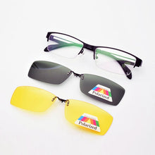 Load image into Gallery viewer, Stainless Steel Glasses Frame For Men Brown 2PCS Magnetic Sunglasses Clip UV400 Yellow Polarized Night Vision Eyeglasses