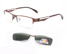 Load image into Gallery viewer, Stainless Steel Glasses Frame For Men Brown 2PCS Magnetic Sunglasses Clip UV400 Yellow Polarized Night Vision Eyeglasses