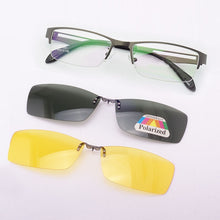 Load image into Gallery viewer, Stainless Steel Glasses Frame For Men Brown 2PCS Magnetic Sunglasses Clip UV400 Yellow Polarized Night Vision Eyeglasses