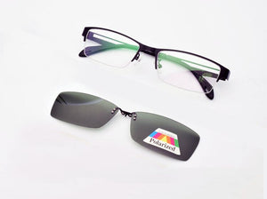 Stainless Steel Glasses Frame For Men Brown 2PCS Magnetic Sunglasses Clip UV400 Yellow Polarized Night Vision Eyeglasses