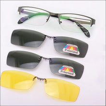 Load image into Gallery viewer, Stainless Steel Glasses Frame For Men Brown 2PCS Magnetic Sunglasses Clip UV400 Yellow Polarized Night Vision Eyeglasses