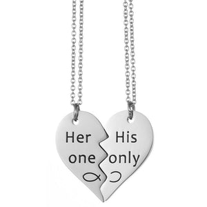 Stainless Steel Matching Her One His Only Engraved Pendant Heart Puzzle Necklace Gifts for Couples