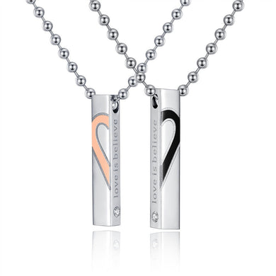 Stainless Steel Square Shaped Pendant Necklace For Lovers 2 Colors Heart Necklace For Boyfriend/Girlfriend Romantic Korean Style