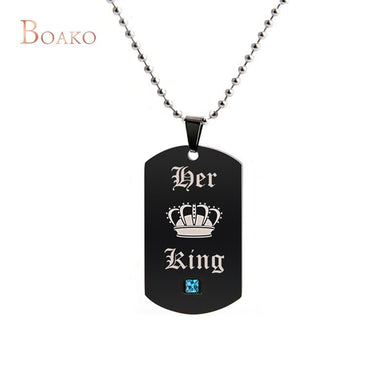 Collana con ciondolo con tag in acciaio inossidabile Collana con coppia Il suo re e la sua regina Collana con amanti della corona Portachiavi Carte dell'esercito militare collier Z4 