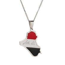 Carica l&#39;immagine nel visualizzatore di Gallery, Stainless Steel Trendy Republic of Iraq Map Pendant Necklace Allah Map Chain Jewelry