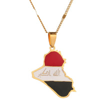 Carica l&#39;immagine nel visualizzatore di Gallery, Stainless Steel Trendy Republic of Iraq Map Pendant Necklace Allah Map Chain Jewelry