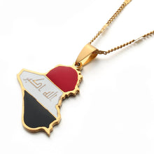 Carica l&#39;immagine nel visualizzatore di Gallery, Stainless Steel Trendy Republic of Iraq Map Pendant Necklace Allah Map Chain Jewelry