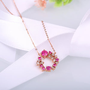 Starry Necklace 14K Rose Gold 100% Natural Ruby Pendant Necklace for Valentine's D Gift of Love Fancy Gemstone Fine Jewelry