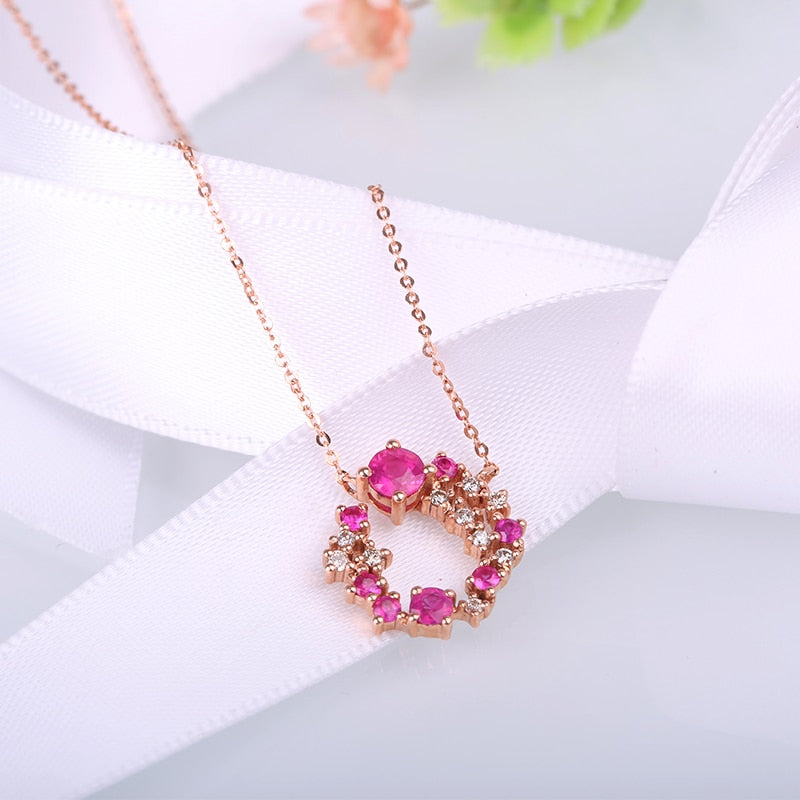 Starry Necklace 14K Rose Gold 100% Natural Ruby Pendant Necklace for Valentine's D Gift of Love Fancy Gemstone Fine Jewelry