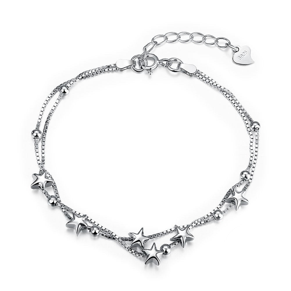 Stars Balls Double Circles 925 Sterling Silver Bracelet
