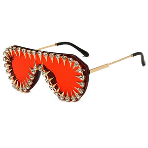 Steam Punk Metail Diamonds Frame Quality Oversized Alloy Men Sunglasses Women Brand Designer Female Sun Glasses Driving