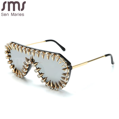 Steampunk Diamond Oversized Sunglasses For Women  Punk Rhinestones One Piece Sun Glasses Men Hip Hop Shades Eyewear UV400