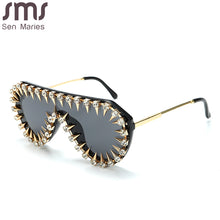 Load image into Gallery viewer, Steampunk Diamond Oversized Sunglasses For Women  Punk Rhinestones One Piece Sun Glasses Men Hip Hop Shades Eyewear UV400