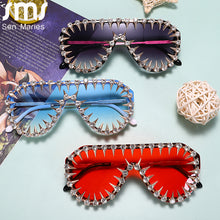 Load image into Gallery viewer, Steampunk Diamond Oversized Sunglasses For Women  Punk Rhinestones One Piece Sun Glasses Men Hip Hop Shades Eyewear UV400