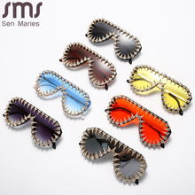 Load image into Gallery viewer, Steampunk Diamond Oversized Sunglasses For Women  Punk Rhinestones One Piece Sun Glasses Men Hip Hop Shades Eyewear UV400