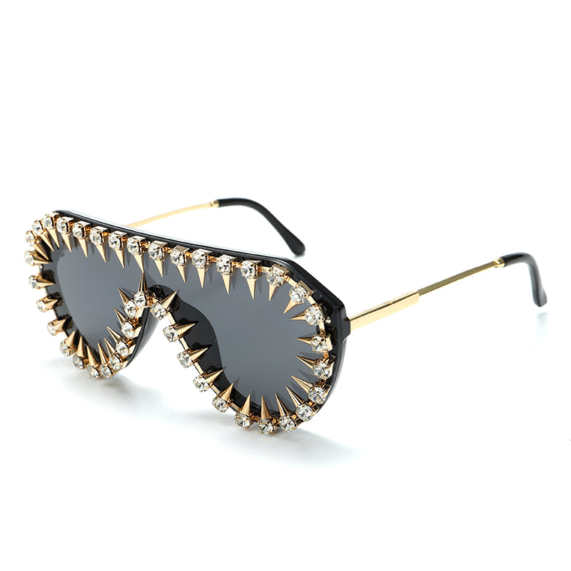 Steampunk Diamond Oversized Sunglasses For Women  Punk Rhinestones One Piece Sun Glasses Men Hip Hop Shades Eyewear UV400