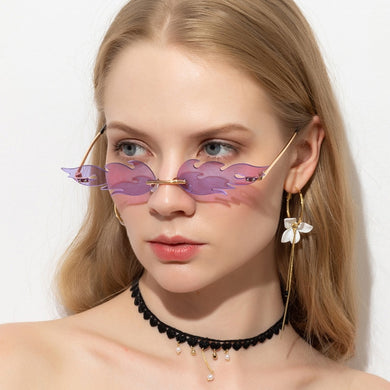 Steampunk Fire Flame Sunglasses Women  Brand Designer Sun Glasses Female Metal Small Frame Pink Purple Mirror Vintage