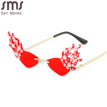Load image into Gallery viewer, Steampunk Fire Sunglasses Women Handmade Pearl Sun Glasses UV400 Punk Flame Shape Shades Ladies Eyewear Gafas De Sol