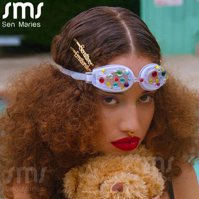 Steampunk Goggles Sunglasses For Swim Colorful  Rhinestone Oval Sun Glass Women UV400 Punk UV Protection Eyewear