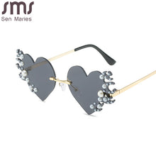 Load image into Gallery viewer, Steampunk Heart Sunglasses Women Handmade Pearl Sun Glasses UV400 Punk Rimless Flame Ladies Eyewear Gafas De Sol