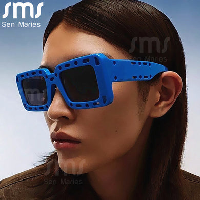 Steampunk Hollow Frame Square Sunglasses Women Men Punk Blue Black Sun Glasses Lady  Brand Shades Eyewear Oculos UV400