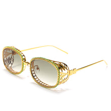 Load image into Gallery viewer, Steampunk Oval Sunglasses Men  Crystal Hollow Engrave Metal Frame Sun Glasses Women UV400 Rhinestone Punk Eyeglasses