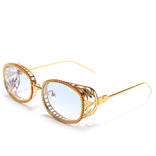 Load image into Gallery viewer, Steampunk Oval Sunglasses Men  Crystal Hollow Engrave Metal Frame Sun Glasses Women UV400 Rhinestone Punk Eyeglasses
