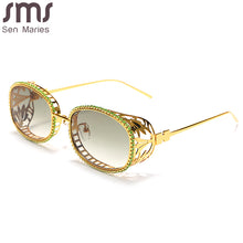 Load image into Gallery viewer, Steampunk Oval Sunglasses Men  Crystal Hollow Engrave Metal Frame Sun Glasses Women UV400 Rhinestone Punk Eyeglasses
