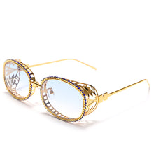 Load image into Gallery viewer, Steampunk Oval Sunglasses Men  Crystal Hollow Engrave Metal Frame Sun Glasses Women UV400 Rhinestone Punk Eyeglasses