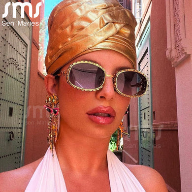 Steampunk Oval Sunglasses Women  Diamond Punk Rectangle Sun Glasses Men UV400 Shiny Rhinestone Shades Eyewear