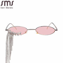 Carica l&#39;immagine nel visualizzatore di Gallery, Steampunk Oval Sunglasses Women Shiny Diamond Tassel Sun Glasses  Crystal Ladies Eyewear Metal Frame Punk Sun Glasses